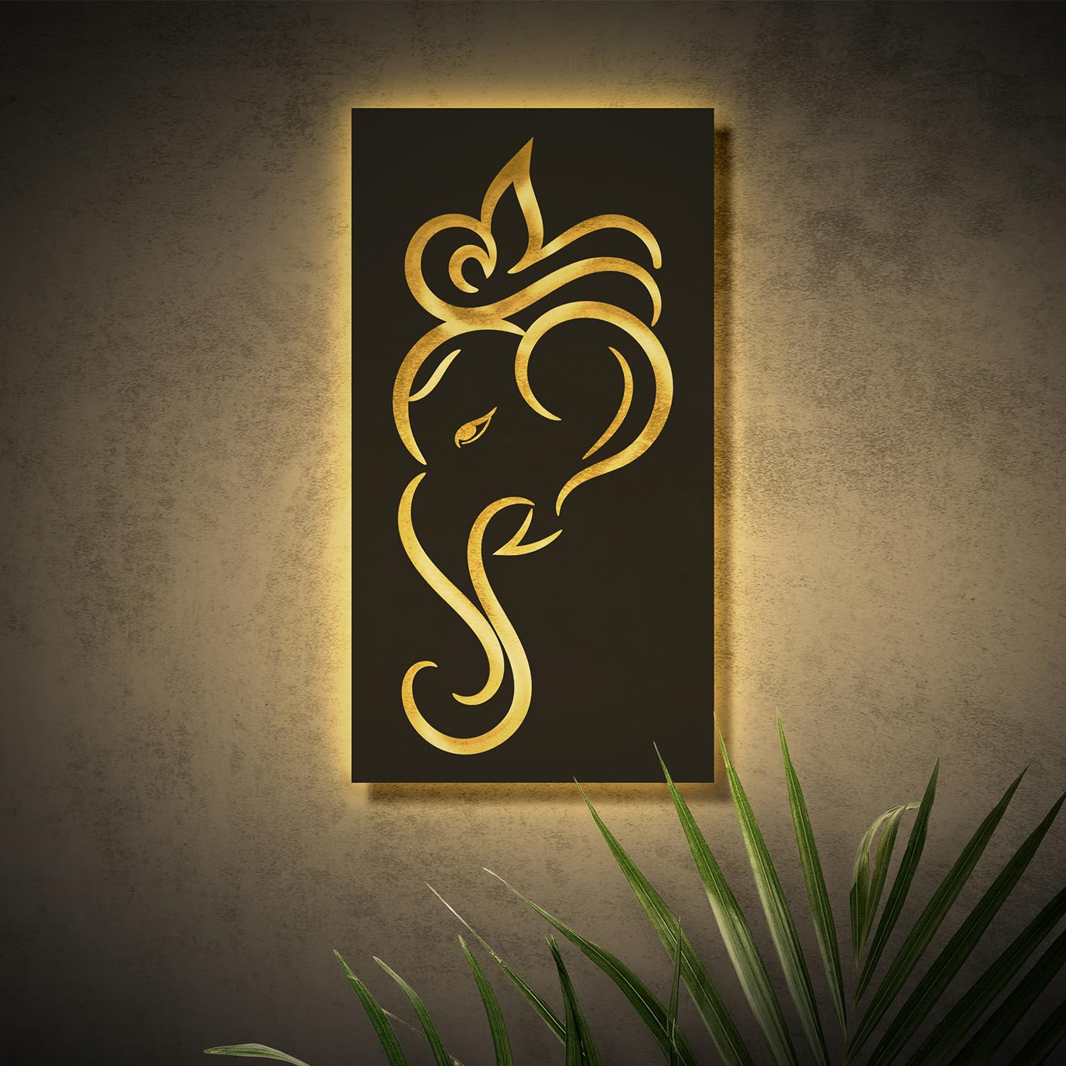 Kivae Ganesh Ji Wooden Neon Light Backlit Wall Art MDF Laser Cut